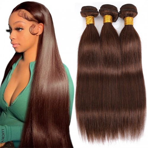 #4 Chocolate Brown Natural Straight Brazilian Human Hair Bundles | Human Hair Wig | Lace Front